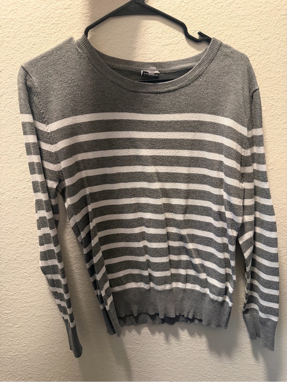 Cielo Gray and White Striped Crewneck Sweater